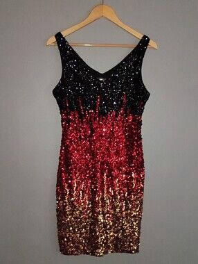 PRETTY GUIDE V-back All Over Sequin Party Holiday Dress Sleeveless Med